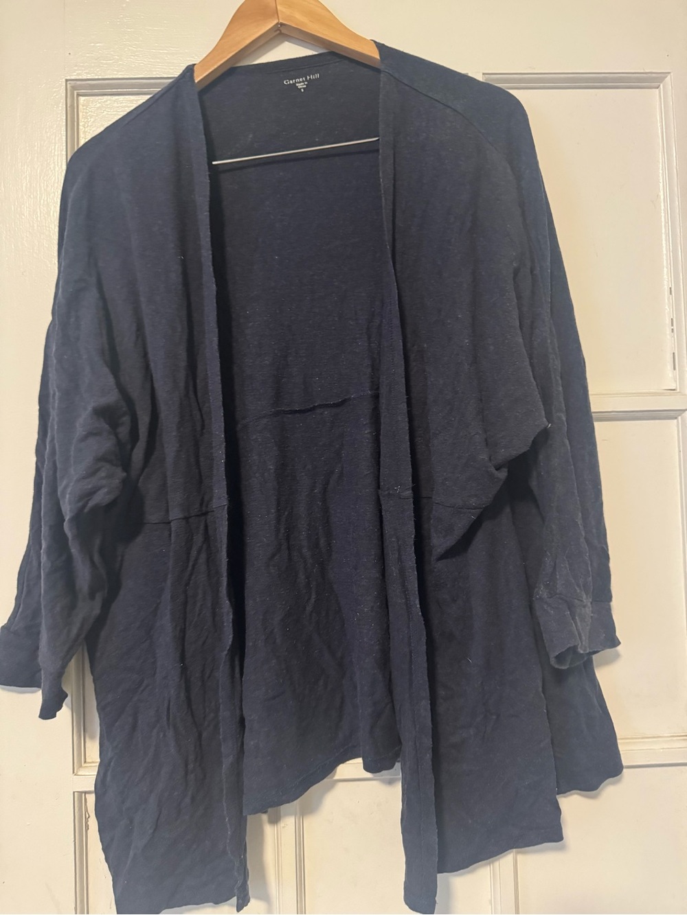 Garnet Hill Heather Blue Open-Front Draped Knit Jacket